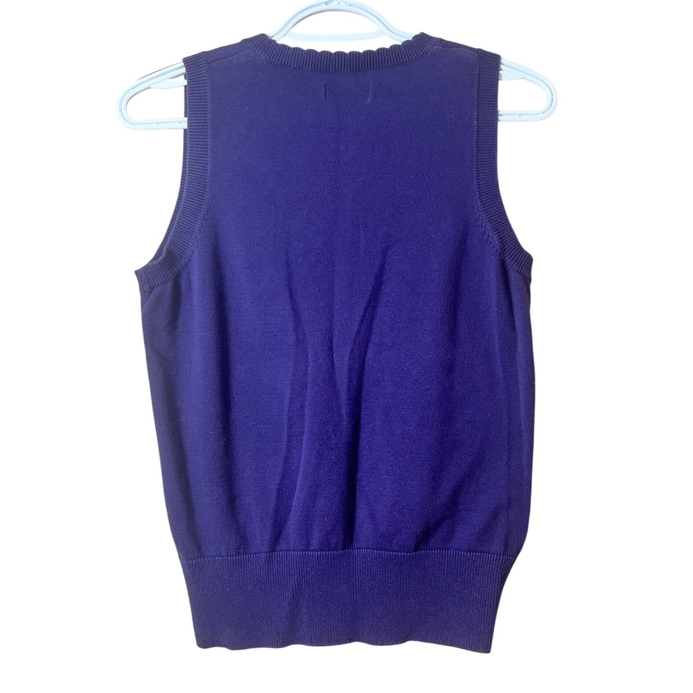 Women's Argyle Sweater Vest V Neck Purple Cotton Size Small Preppy Golfcore - Picture 2 of 7